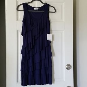 NWT Calvin Klein Ruffled Navy Dress Size 2